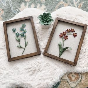 Wooden Blue & Red Floral Wall Art